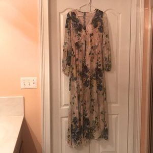 Peach Love Maxi Dress. Sheer Overlay.